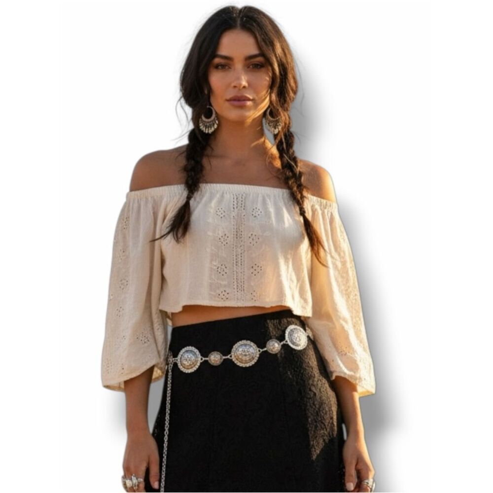 Silver Sunburst Concho Link Chain Belt Western Cowgirl Boho Festival OS NWT